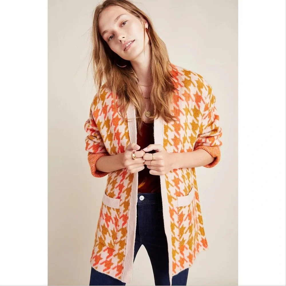 Anthropologie Edith Houndstooth Cardigan